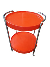 70er vintage Table D'Appoint BAR Chariot Space Age 70s Orange Chrome Rareté