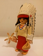 PLAYMOBIL Chef Indienne coiffe tipi bison guerrier indien vintage
