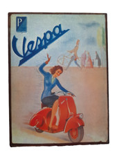 PLAQUE METAL VESPA Gd Format 35x23cm scooter rouge