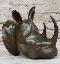Signée Bronze D'Un Rhinocéros Buste W / Big Cornes - Sympa Moulage Montage Mural