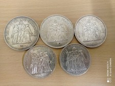 Lot de 5 Monnaies Argent Massif Hercule –3 x 50 Francs+ 2 x 10 Francs Argent 900