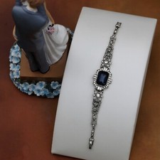 Bracelet Argenté Art Deco Strass Bleu Mariage Vintage Style Great Gatsby QD29