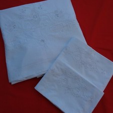 parure de drap en coton blanc, brodé a la mains, 230x290 cm