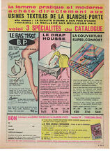 PUBLICITÉ 1959 TEXTILES DE LA BLANCHE-PORTE BAS TISSÉ DRAP COUVERTURE - CHAT