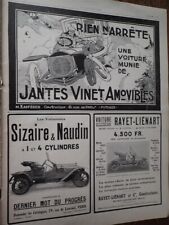 SIZAIRE NAUDIN.+ RAYET LIENART automobile publicité papier ILLUSTRATION 1910