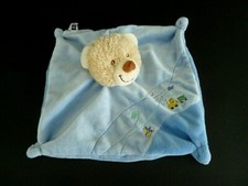 *. DOUDOU PLAT TEX BABY OURS BLEU BEIGE TRAIN TRACTEUR CUBE 123 ETAT NEUF*