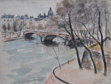 Albert Lepreux (1868-1959) (64) - aquarelle - Paris (Quai aux fleurs)
