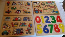 Lot de 4 Puzzles en bois Animaux de la ferme, Chiffres, etc