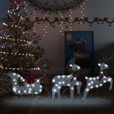 Décoration de Noël en forme de renne et de traîneau 60 LED pour extérieur Argent
