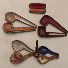 Lot 5 Pipes + porte cigarette Ecume de mer, Ambre, Or ou Vermeil, Corne, Sculpté