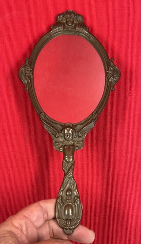 Ancien miroir face main en - à,