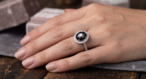 Bague saphir étoile noire - , en