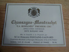 étiquette vin CHASSAGNE MONTRACHET 1er cru La Romanée Fontaine Gagnard