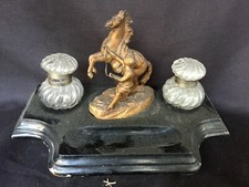ancien encrier cheval de marly nubien napoleon III en bois noirci