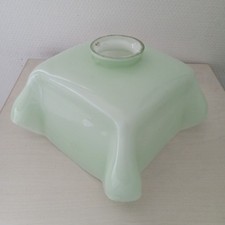 Ancien Abat-Jour Suspension en Verre Opaline Carré Blanc vert - Vintage