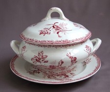 Soupière sur Plat Service Fontanges Faïence de Sarreguemines France 1920