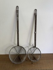 Anciennes Araignée / Écumoire / Louche Double à Friture- Long Manche - Vintage