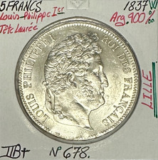 5 FRANCS LOUIS-PHILIPPE Ier - 1837W - Pièce de Monnaie en Argent // Qualité : TT