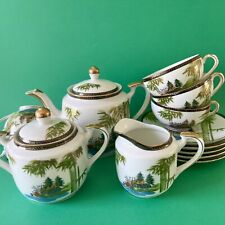 Service à thé japonais vintage porcelaine Kutani  5 tasses Geisha lithophane