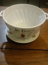 Ancien Service à Fraise 🍓 Fruits 3 Pièces en Porcelaine Égouttoir Sucrier 