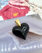 Pendentif Coeur Lalique bellière en plaqué or et cristal noir 