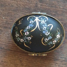 RARE mini boite à pillule Porcelaine NOIRE peint main F C PAPILLON COLLECTION