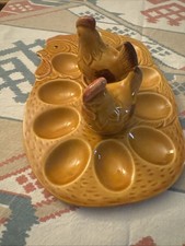 Ancien Plat Présentoir à Oeufs en Céramique Avec Salière Poivre Knobler ? Vintag