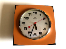 ❤️Sublime Horloge pendule formica orange noir  Romatic   Vintage An 50 /70