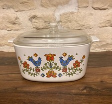 Cocotte vintage Pyroflam “Folk Flower Birds” – Made in Holland – Années 70
