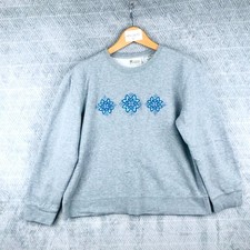 VTG Classic Elements Sweat Femme M Gris Flocons Brodés Paillettes Polaire Noël