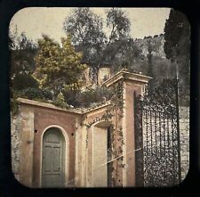 FRANCE Menton Villa Porte PHOTO AUTOCHROME Stereo c1910 Plaque Vintage