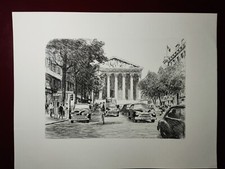 grande Estampe gravée sur cuivre - Léopold Robin - paris place de la madeleine