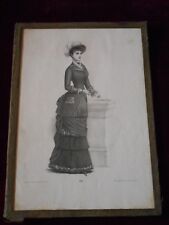 Ancienne gravure MODE sous verre 21.5 x 31cm - robe tournure second empire XIX