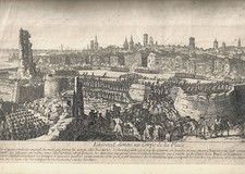 1705 Grande planche lithographiée, Le siège de Barcelone,  gravé par J.RIGAUD