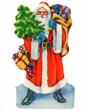 PÈRE NOËL SCANDINAVE, CADEAUX ET UN PETIT ARBRE - Déchiquet papier découpé Noël