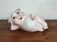 ancienne et joli tirelire statuette animal cochon couché en céramique