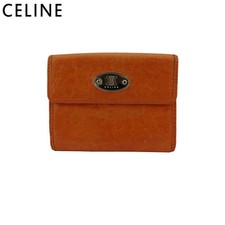 Portefeuille bi-pli CELINE W-crochet orange cuir doré vintage logo plaque tri...