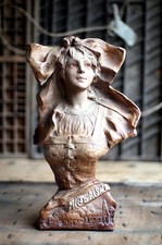 Art Nouveau Statue of a Lady Antique Bust Chalkware Young Woman c.1900