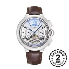 Montre Homme Automatique Tourbillon Dateur Bracelet Cuir Phases de Lune Luxe