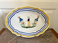Ancien Grand Plat Plateau Ovale Service Breton France Faïence HB QUIMPER Vintage