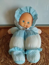 Poupée chiffon tête silicone yeux bleus blanc bleu pois OSCAR TOYS vintage 