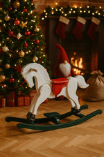 🎠 Cheval à bascule ancien en bois – Années 1950 – Déco Noël vintage 🎄