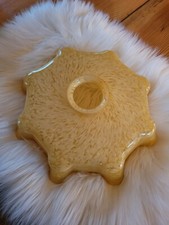 ANCIEN ABAT JOUR VERRE OPALINE OCRE JAUNE SUSPENSION LUSTRE MOUCHETÉ VINTAGE 