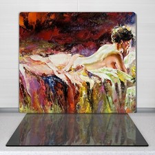 Cuisine planche en verre Peinture à l'huile Femmes Nues Fleurs 60x52 cm