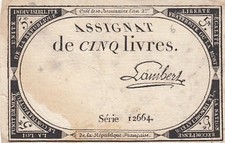 5 Livres - 10 Brumaire An II (31.10.1793) - Sign. Lambert - Série 12664
