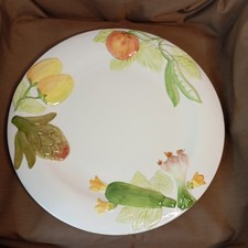 Grand Plat Rond/Assiette Barbotine Décor Légumes - Marque Chaumette 