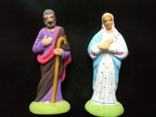 Anciens Santons d'Art RICARD Argile MARIE & JOSEPH Peints main série 9cm TBE