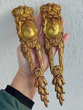 2 Anciennes décorations / ornements branche de laurier, en bronze pour meubles