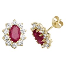 Or Jaune Rubis Boucles D'Oreilles Serti Naturel Pierre 375 9 Carat Neuf Emballé