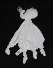?Doudou plat baleine BABY FEHN NATUR blanc bleu mouchoir coton bio lange NEUF